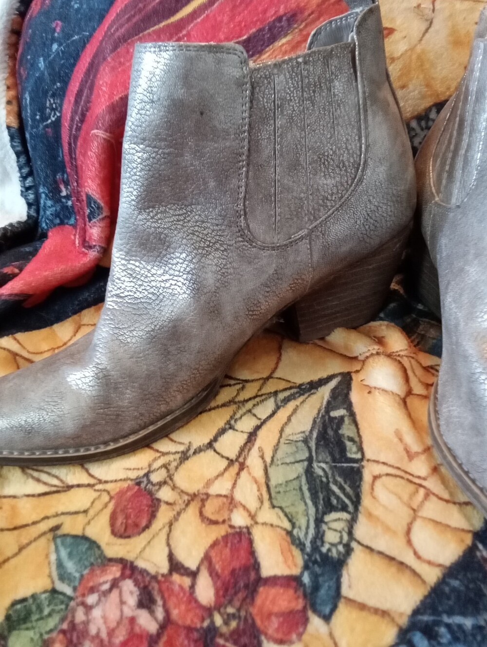 #1716 Metallic Silver Women’s Ankle Boots - Stylish Slip-On - 10 - Picture 2 of 4